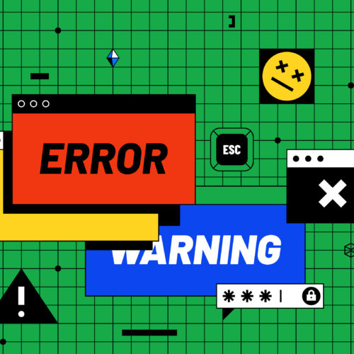 Image depicting a multitude of error messages on a website, cartoon style.